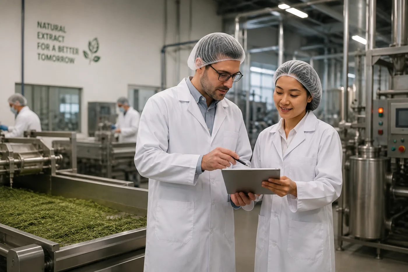 SHI researchers reviewing production data on the extraction line